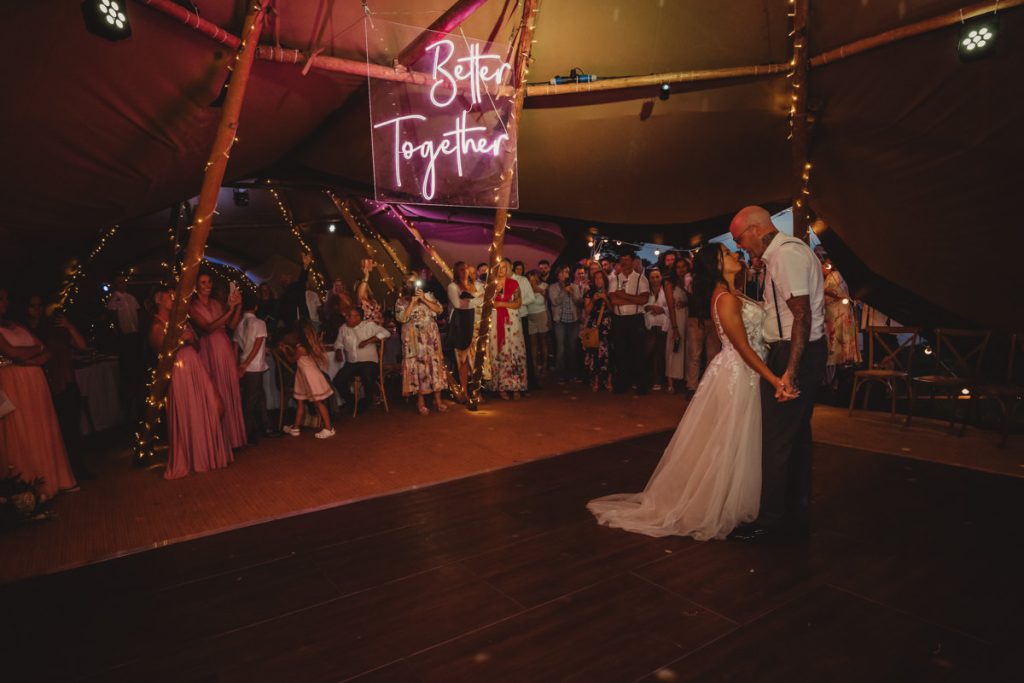 Couple's first dance at a wedding reception.