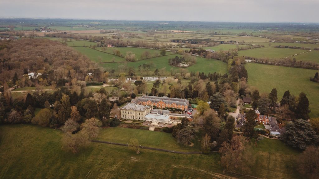 Kilworth House Hotel Aerial view of countryside estate and fields